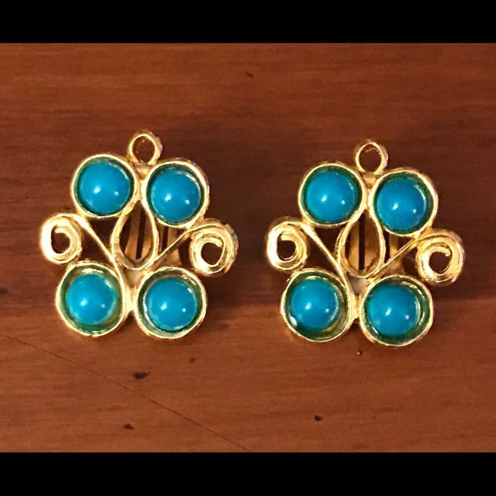 Gold Tone Clip-on Blue Stone Earrings